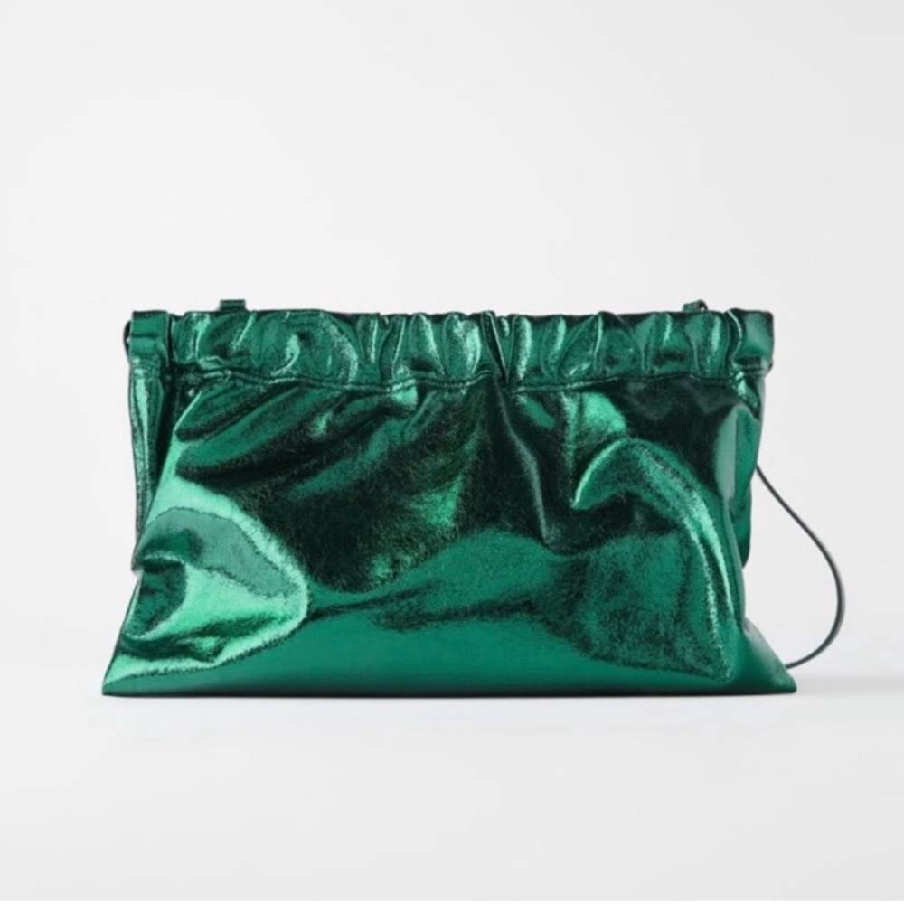 New Zara Metallic Green Oversized Handbag Clutch Purse 6700/510